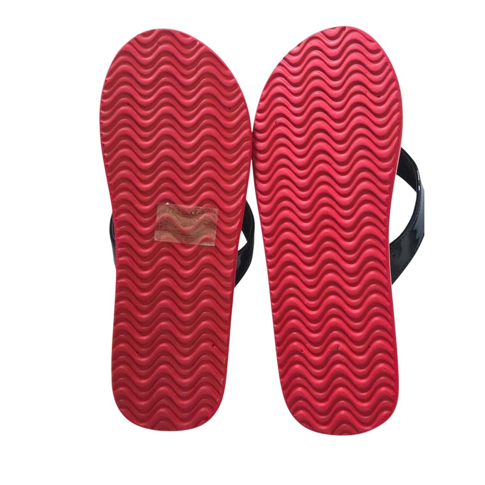 NWOT Nautica Red Rope Print Flip Flop Sandals Black Patent Womens - Picture 4 of 5